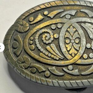 Belt Buckle VINTAGE WESTERN ABSTRACT FLORAL BRONZE BELT BUCKLE